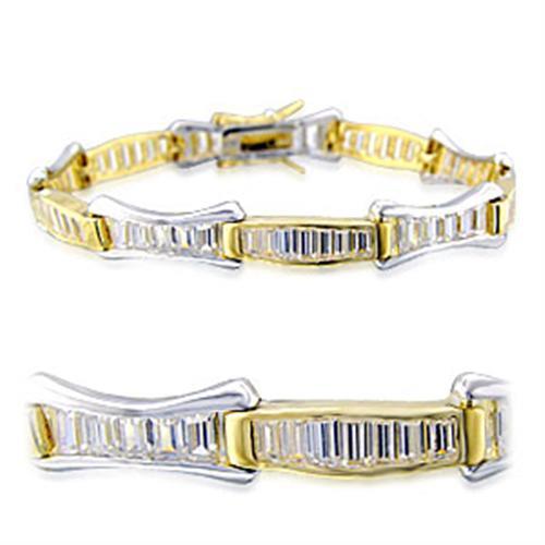 32013 - Brass Bracelet Gold+Rhodium Women AAA Grade CZ Clear