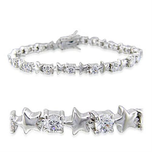 32020 - Brass Bracelet Rhodium Women AAA Grade CZ Clear