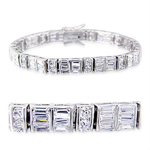 32024 - Brass Bracelet Rhodium Women AAA Grade CZ Clear