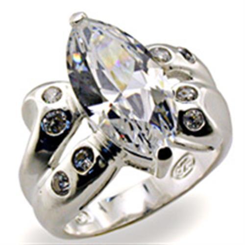 32127 - 925 Sterling Silver Ring High-Polished Women AAA Grade CZ Clear