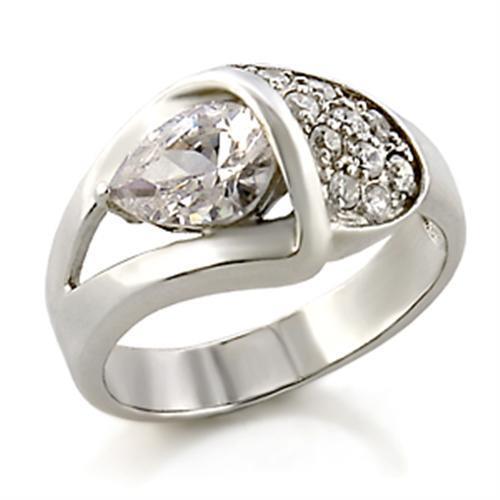 32128 - 925 Sterling Silver Ring High-Polished Women AAA Grade CZ Clear