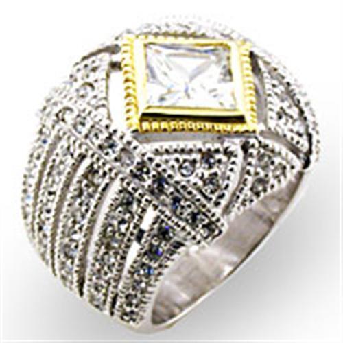 32827 - 925 Sterling Silver Ring Reverse Two-Tone Women AAA Grade CZ Clear