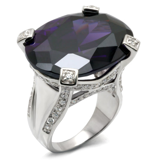 32926 - 925 Sterling Silver Ring High-Polished Women AAA Grade CZ Amethyst