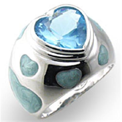 33923 - 925 Sterling Silver Ring High-Polished Women Synthetic Sea Blue