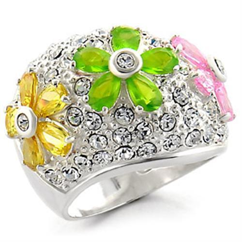 34015 - 925 Sterling Silver Ring High-Polished Women AAA Grade CZ Multi Color