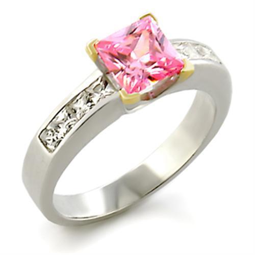 34104 - 925 Sterling Silver Ring Reverse Two-Tone Women AAA Grade CZ Rose