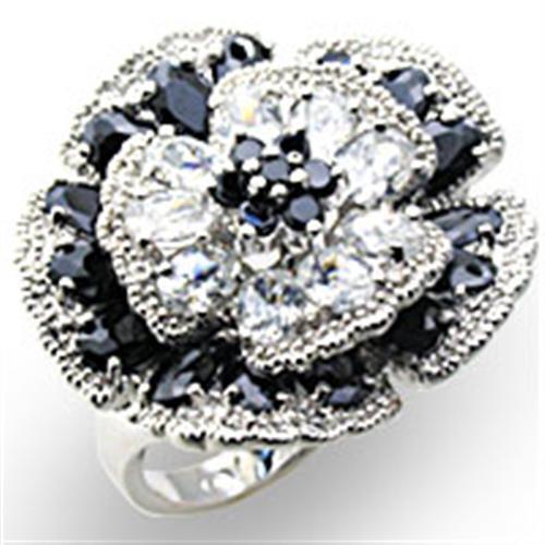 34432 - 925 Sterling Silver Ring High-Polished Women AAA Grade CZ Jet