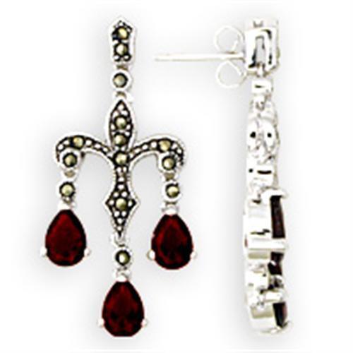 36901 - 925 Sterling Silver Earrings Antique Tone Women AAA Grade CZ Garnet