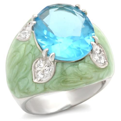 37401 - 925 Sterling Silver Ring High-Polished Women Synthetic Sea Blue