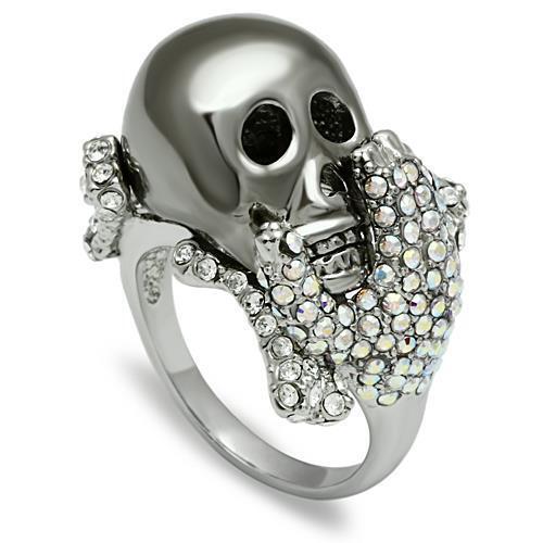 3W006 - White Metal Ring Rhodium + Ruthenium Men Top Grade Crystal Aurora Borealis (Rainbow Effect)