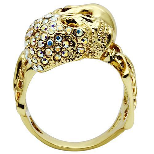 3W007 - White Metal Ring Gold Men Top Grade Crystal Aurora Borealis (Rainbow Effect)