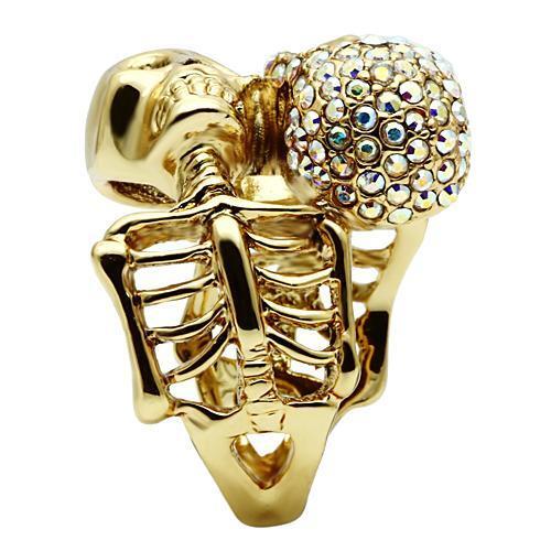 3W007 - White Metal Ring Gold Men Top Grade Crystal Aurora Borealis (Rainbow Effect)