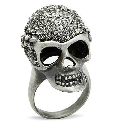 3W015 - White Metal Ring Antique Silver Men Top Grade Crystal Black Diamond