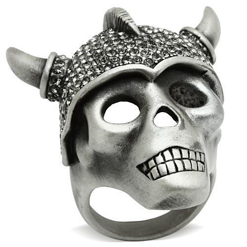 3W021 - White Metal Ring Antique Silver Men Top Grade Crystal Black Diamond