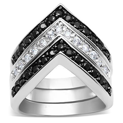 3W028 - Brass Ring Rhodium+Hematite Women AAA Grade CZ Jet