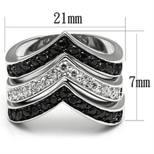 3W028 - Brass Ring Rhodium+Hematite Women AAA Grade CZ Jet