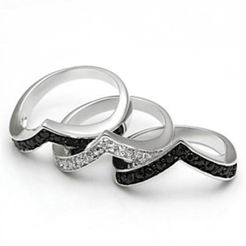 3W028 - Brass Ring Rhodium+Hematite Women AAA Grade CZ Jet