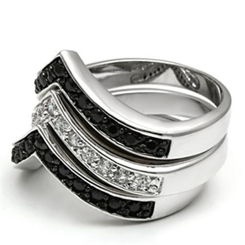 3W028 - Brass Ring Rhodium+Hematite Women AAA Grade CZ Jet