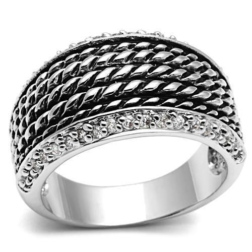 3W065 - Brass Ring Rhodium Women AAA Grade CZ Clear