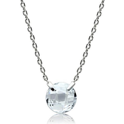 3W074 - Brass Necklace Rhodium Women AAA Grade CZ Clear