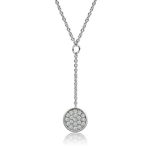 3W077 - Brass Necklace Rhodium Women AAA Grade CZ Clear