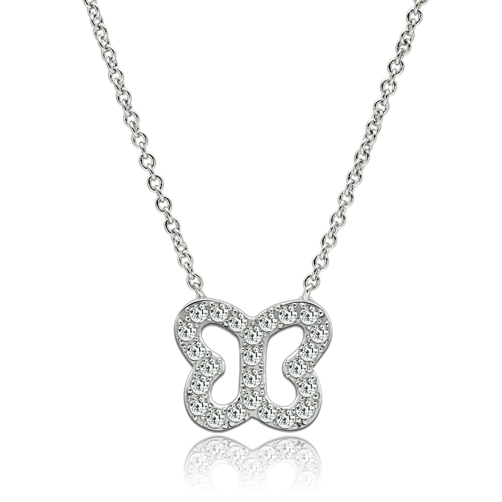 3W078 - Brass Necklace Rhodium Women AAA Grade CZ Clear