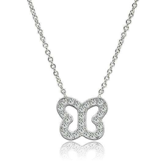 3W078 - Brass Necklace Rhodium Women AAA Grade CZ Clear