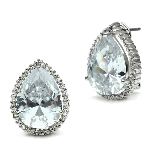 3W080 - Brass Earrings Rhodium Women AAA Grade CZ Clear