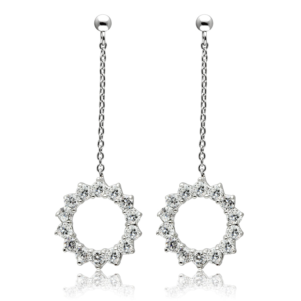 3W081 - Brass Earrings Rhodium Women AAA Grade CZ Clear