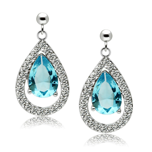 3W083 - Brass Earrings Rhodium Women Synthetic Sea Blue