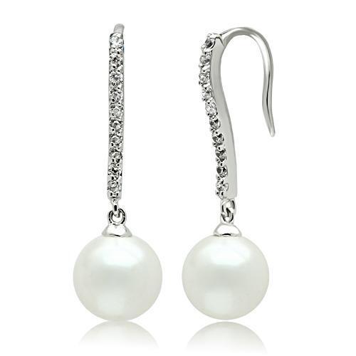 3W086 - Brass Earrings Rhodium Women Synthetic White