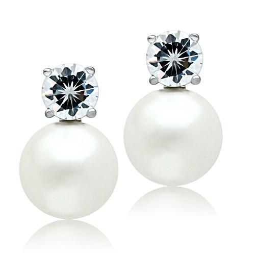 3W088 - Brass Earrings Rhodium Women Synthetic White