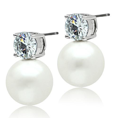 3W088 - Brass Earrings Rhodium Women Synthetic White