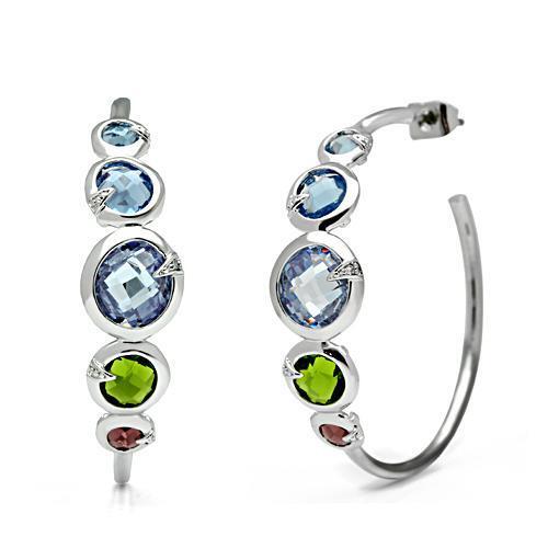 3W098 - Brass Earrings Rhodium Women AAA Grade CZ Multi Color