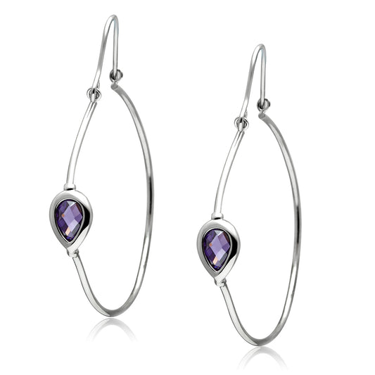 3W099 - Brass Earrings Rhodium Women AAA Grade CZ Amethyst