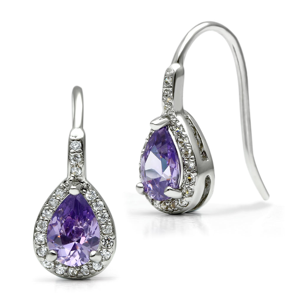 3W100 - Brass Earrings Rhodium Women AAA Grade CZ Amethyst