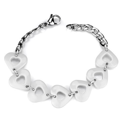 3W1006 - Stainless Steel Bracelet High polished (no plating) Women Ceramic White