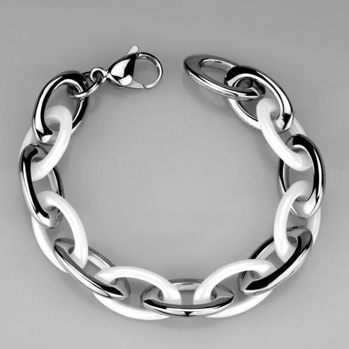 3W1008 - Stainless Steel Bracelet High polished (no plating) Women Ceramic White