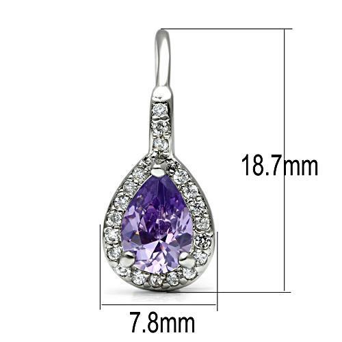 3W100 - Brass Earrings Rhodium Women AAA Grade CZ Amethyst