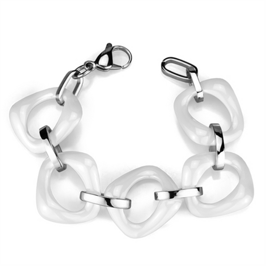 3W1012 - Stainless Steel Bracelet High polished (no plating) Women Ceramic White