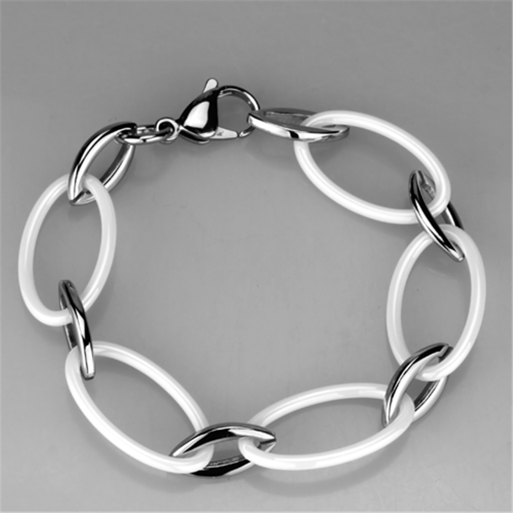 3W1014 - Stainless Steel Bracelet High polished (no plating) Women Ceramic White