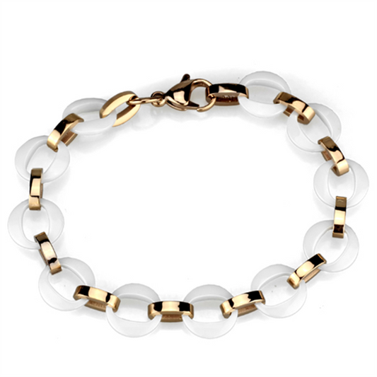 3W1015 - Stainless Steel Bracelet IP Rose Gold(Ion Plating) Women Ceramic White