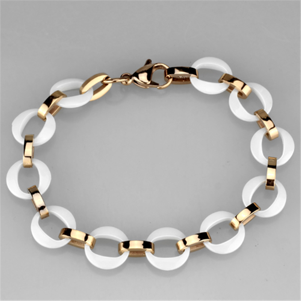 3W1015 - Stainless Steel Bracelet IP Rose Gold(Ion Plating) Women Ceramic White