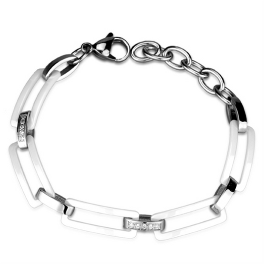 3W1016 - Stainless Steel Bracelet High polished (no plating) Women Ceramic White