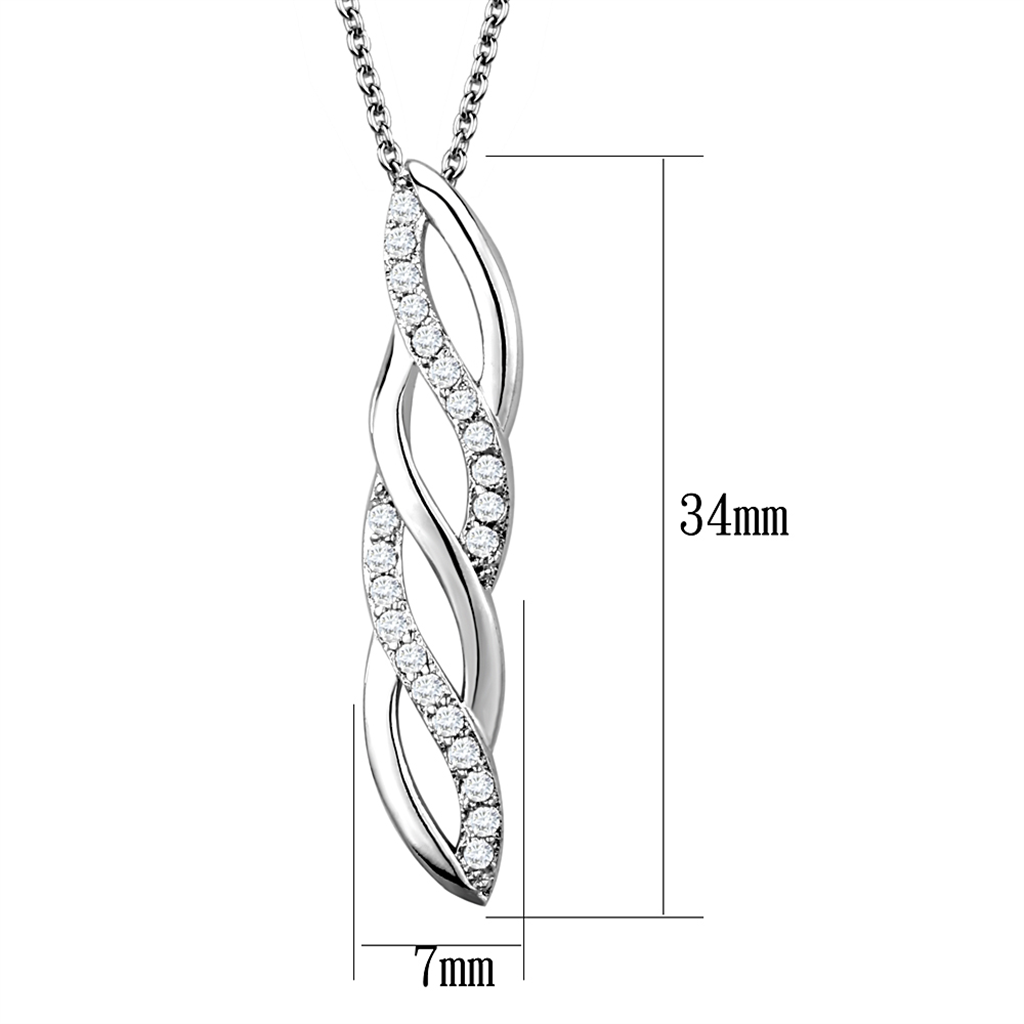 3W1020 - Brass Chain Pendant Rhodium Women AAA Grade CZ Clear