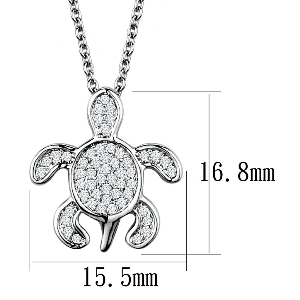 3W1025 - Brass Chain Pendant Rhodium Women AAA Grade CZ Clear