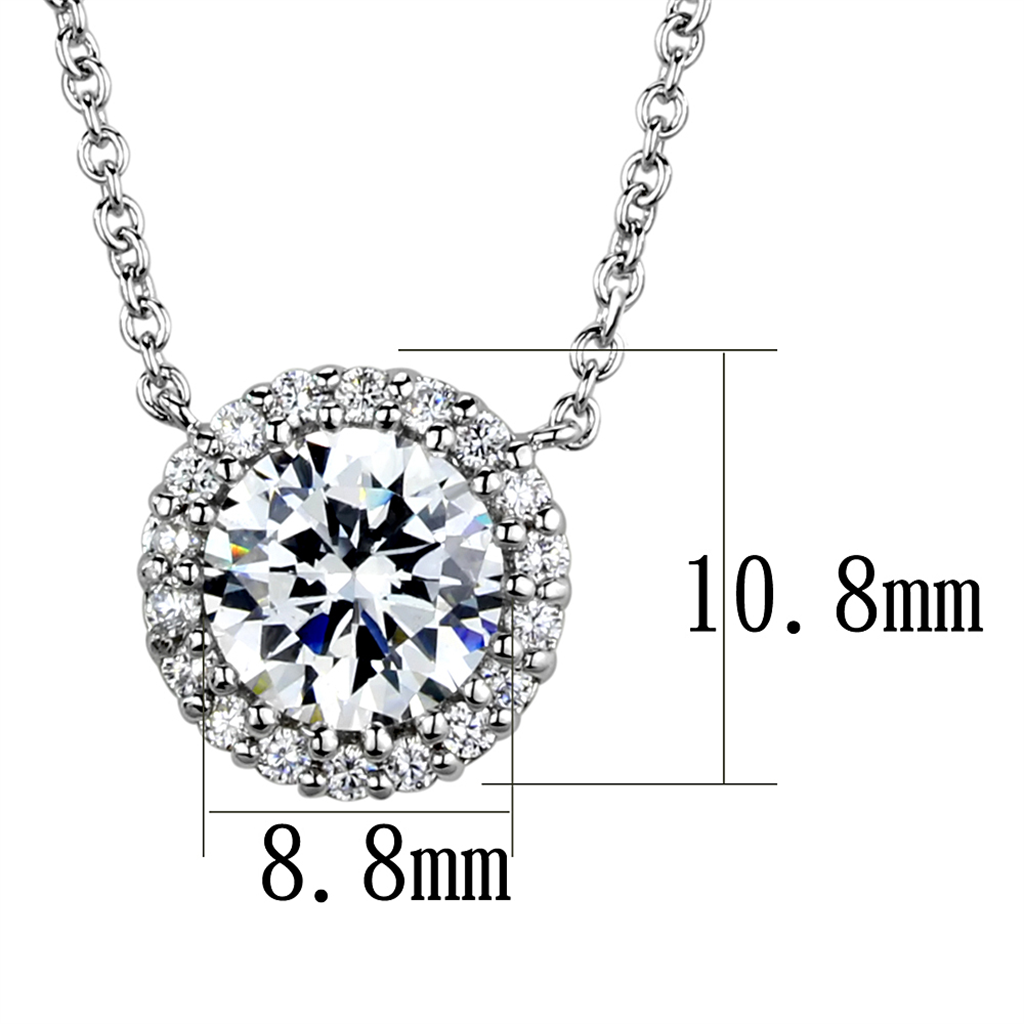 3W1027 - Brass Chain Pendant Rhodium Women AAA Grade CZ Clear