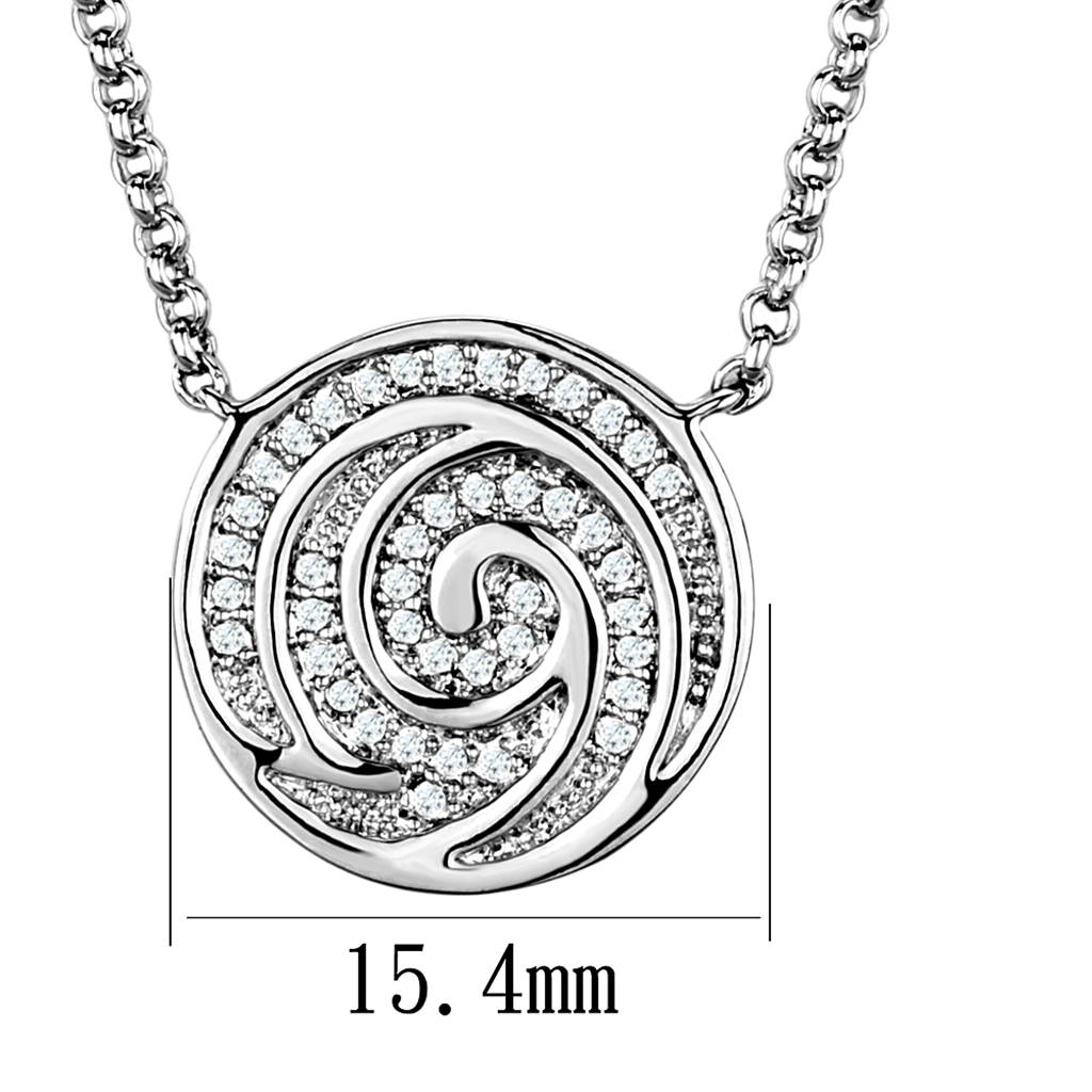 3W1029 - Brass Chain Pendant Rhodium Women AAA Grade CZ Clear