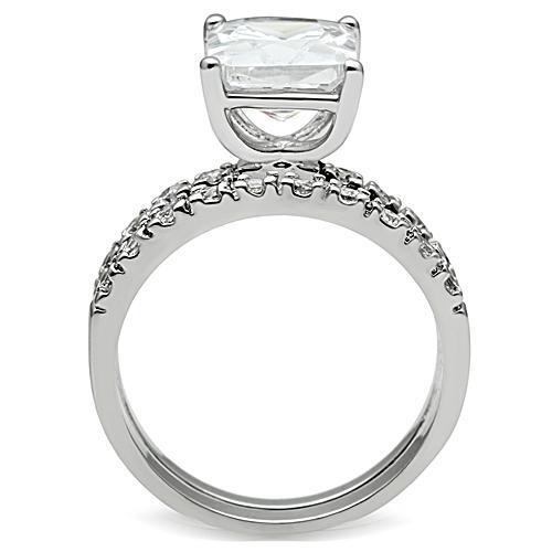 3W102 - Brass Ring Rhodium Women AAA Grade CZ Clear