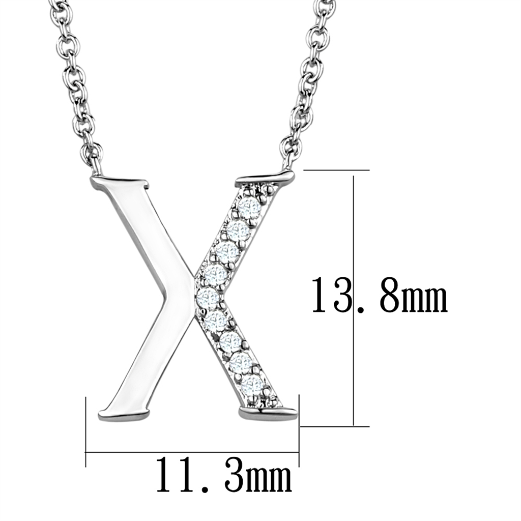 3W1030 - Brass Chain Pendant Rhodium Women AAA Grade CZ Clear